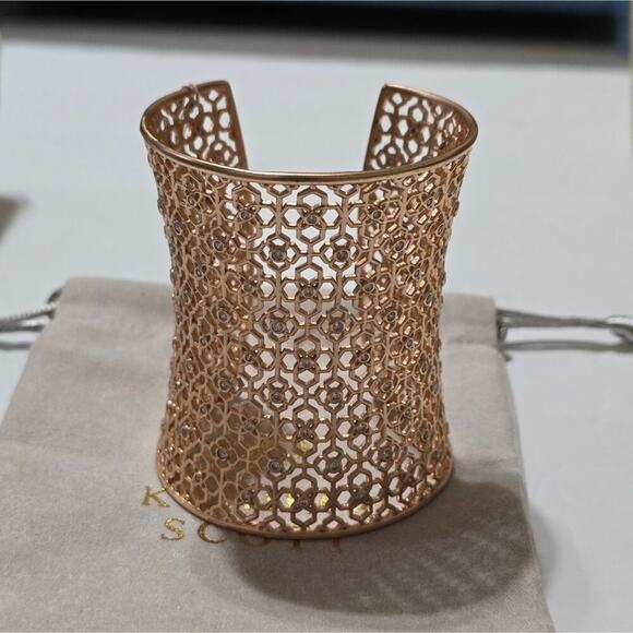 Kendra Scott JUDE Logo ROSE GOLD Wide Cuff Bracelet with Crystals New! - Picture 4 of 11